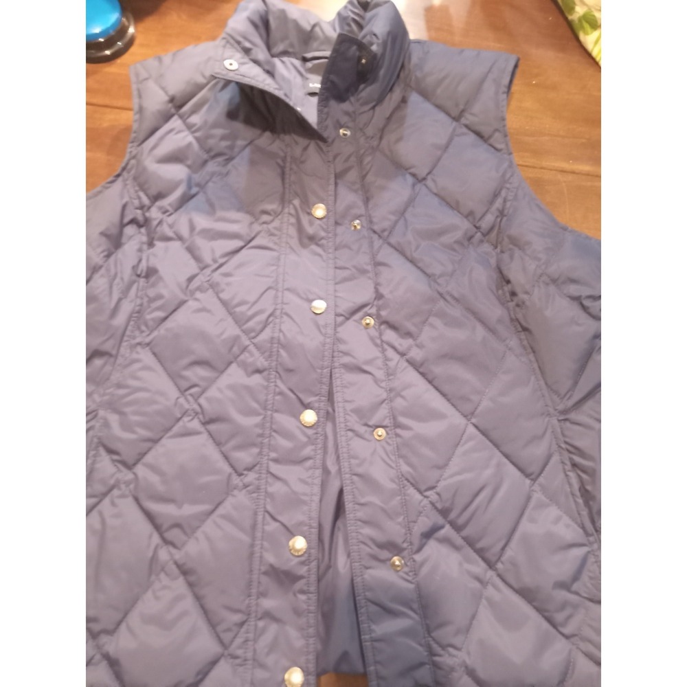 Lands End Navy Blue Quilted Puffer Vest Snap Front Womens Large 14-16 Classic